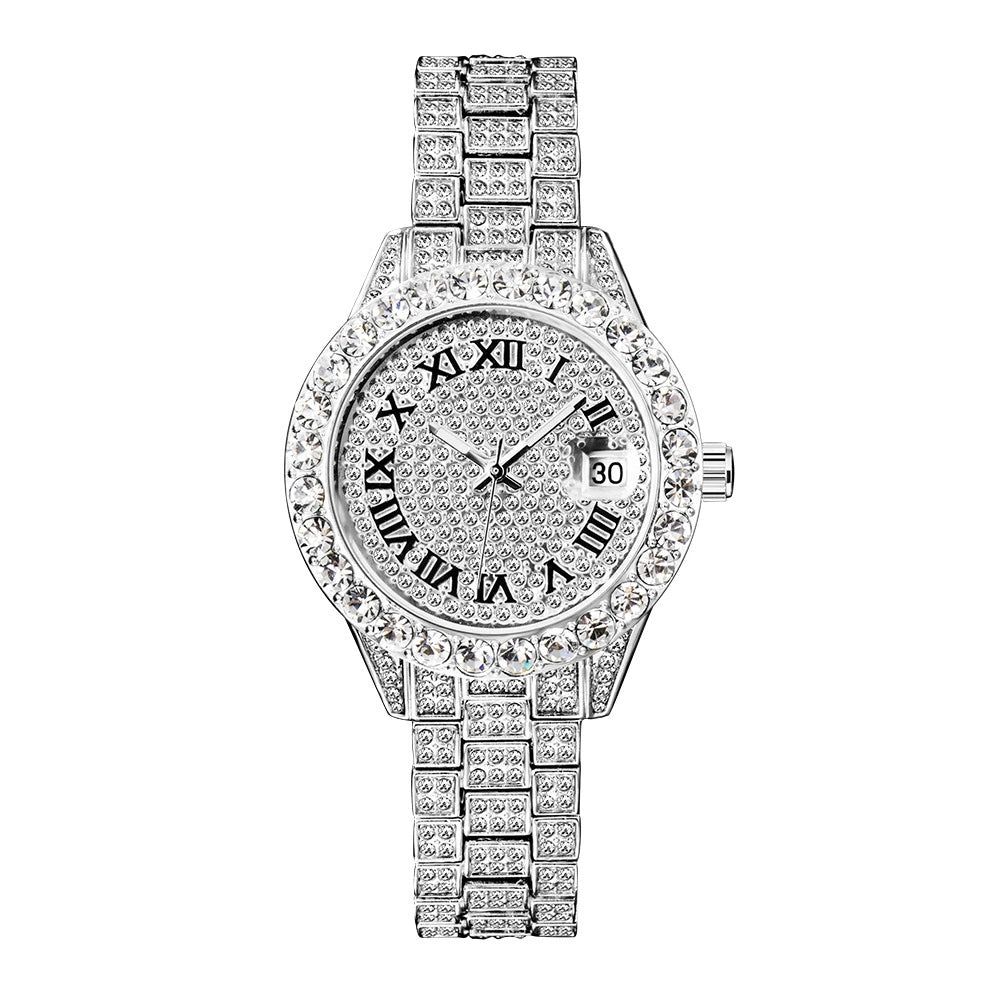 Iced Out Round Face Watch | Gold