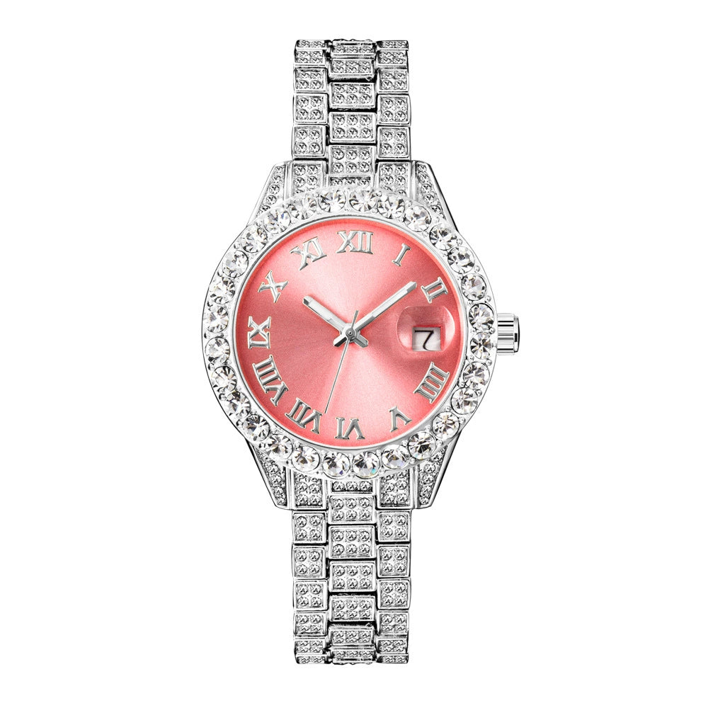 Iced Out Round Face Watch | Gold